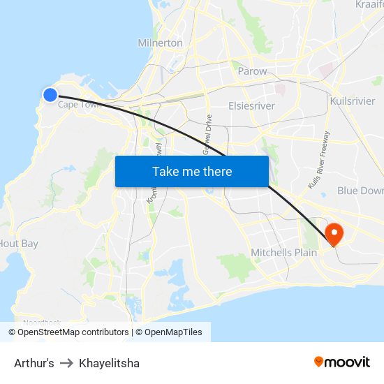 Arthur's to Khayelitsha map