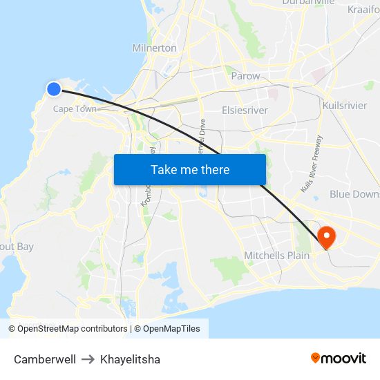 Camberwell to Khayelitsha map