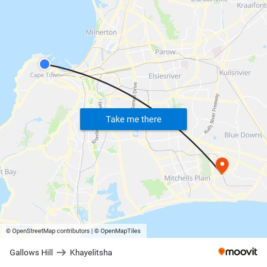 Gallows Hill to Khayelitsha map