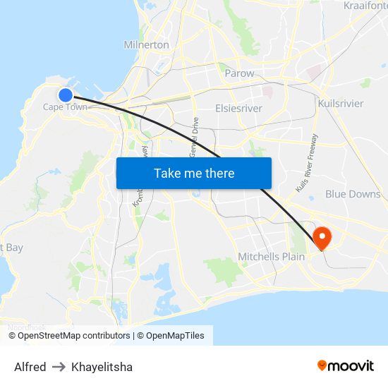 Alfred to Khayelitsha map