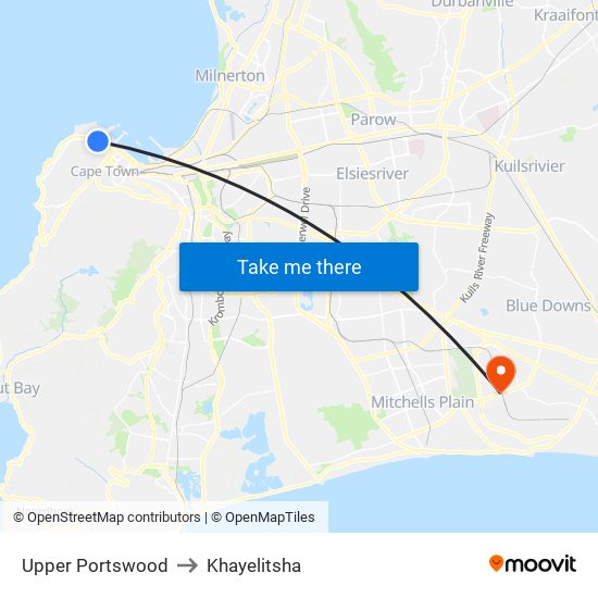 Upper Portswood to Khayelitsha map