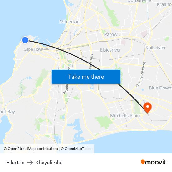 Ellerton to Khayelitsha map