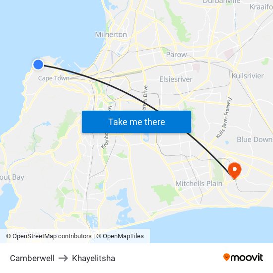 Camberwell to Khayelitsha map