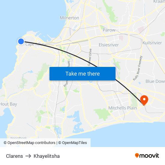 Clarens to Khayelitsha map