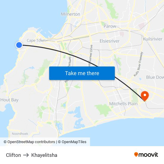 Clifton to Khayelitsha map