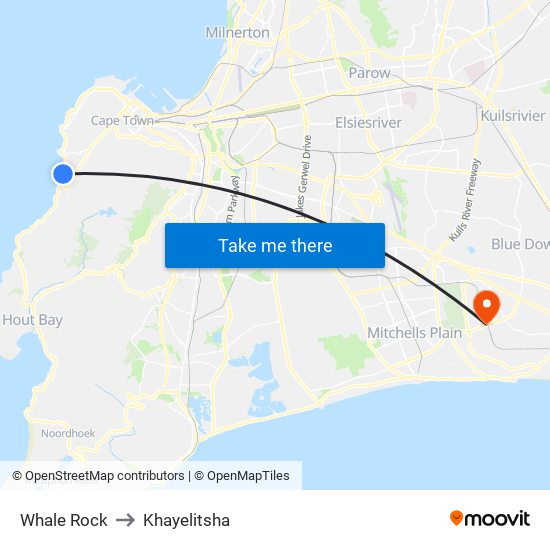 Whale Rock to Khayelitsha map