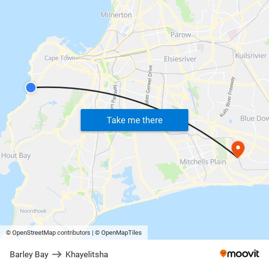 Barley Bay to Khayelitsha map