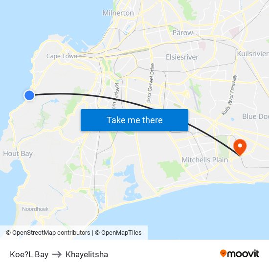 Koe?L Bay to Khayelitsha map