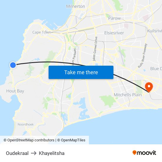 Oudekraal to Khayelitsha map