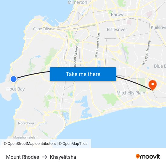 Mount Rhodes to Khayelitsha map