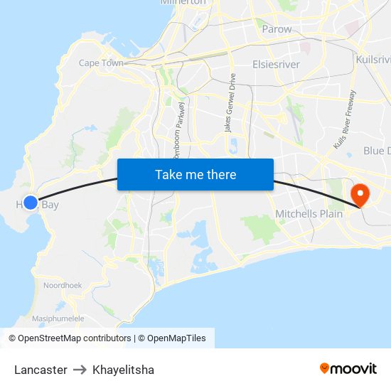 Lancaster to Khayelitsha map