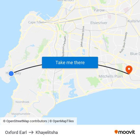 Oxford Earl to Khayelitsha map