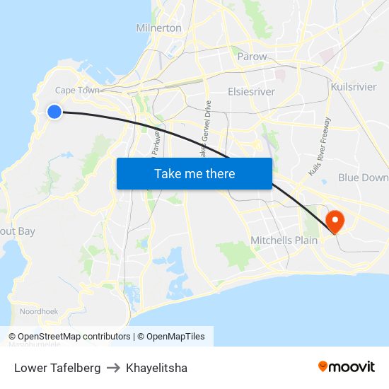 Lower Tafelberg to Khayelitsha map