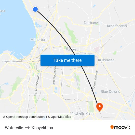 Waterville to Khayelitsha map