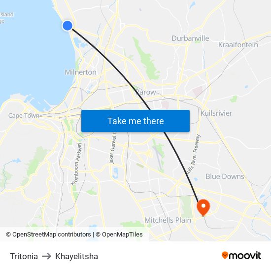 Tritonia to Khayelitsha map