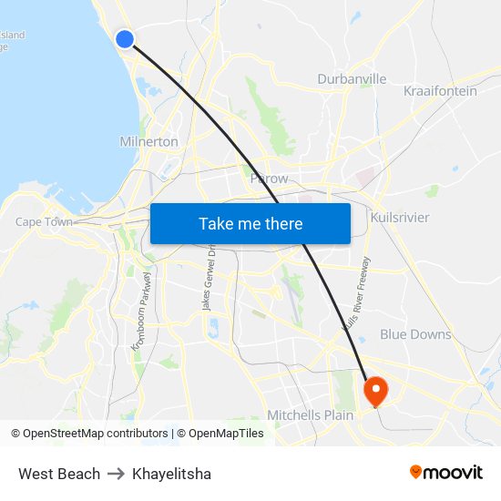 West Beach to Khayelitsha map