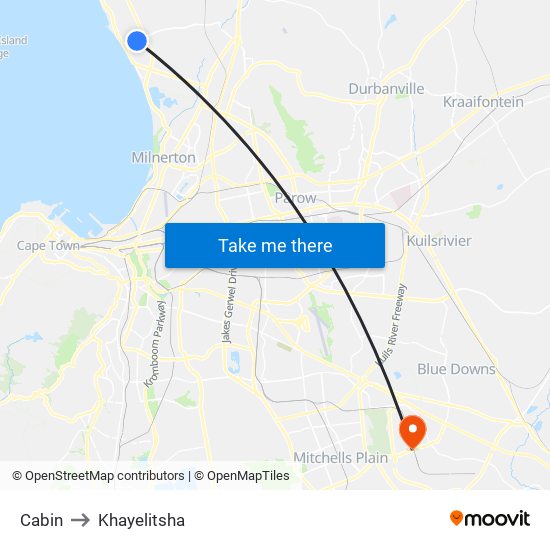 Cabin to Khayelitsha map