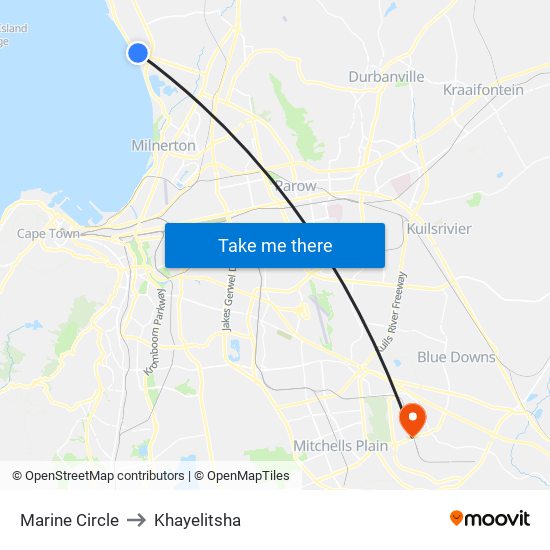 Marine Circle to Khayelitsha map