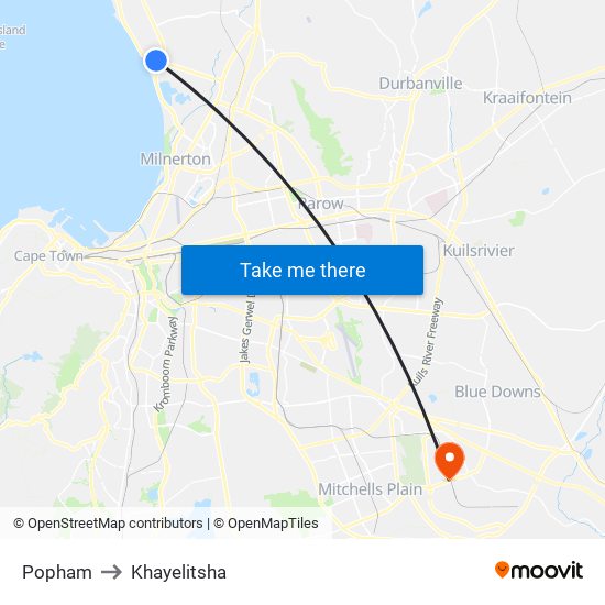 Popham to Khayelitsha map