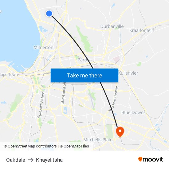 Oakdale to Khayelitsha map