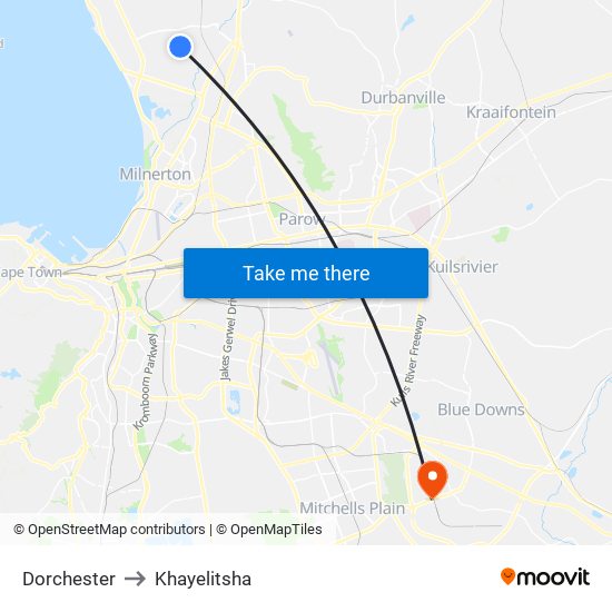 Dorchester to Khayelitsha map