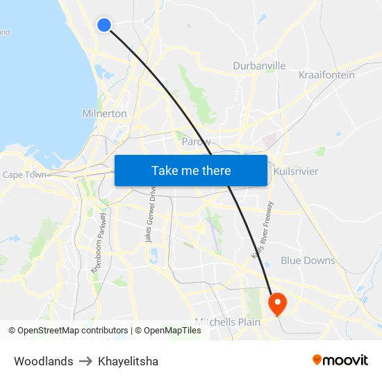 Woodlands to Khayelitsha map