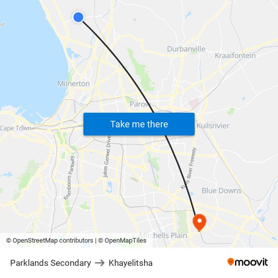 Parklands Secondary to Khayelitsha map