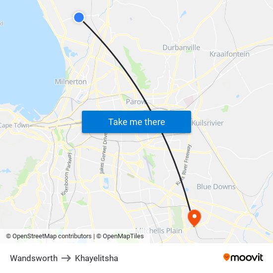 Wandsworth to Khayelitsha map