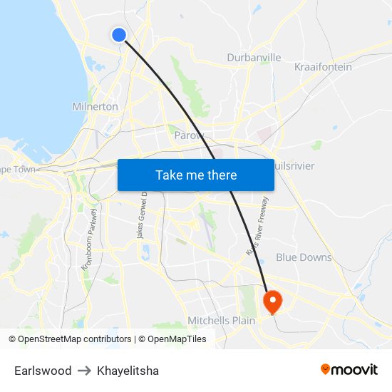 Earlswood to Khayelitsha map