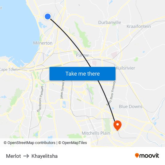 Merlot to Khayelitsha map