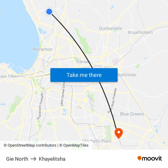Gie North to Khayelitsha map