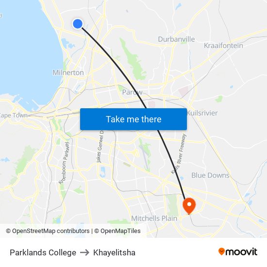 Parklands College to Khayelitsha map