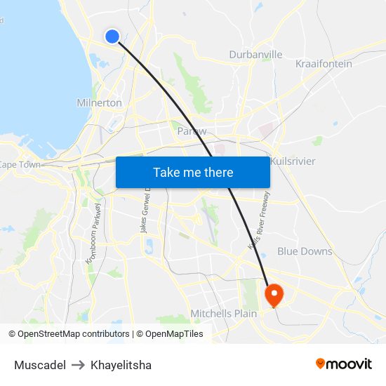 Muscadel to Khayelitsha map