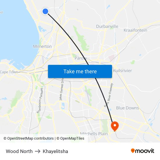 Wood North to Khayelitsha map