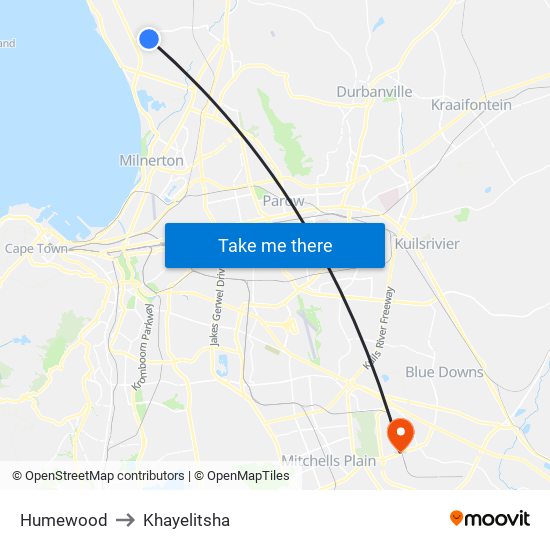 Humewood to Khayelitsha map