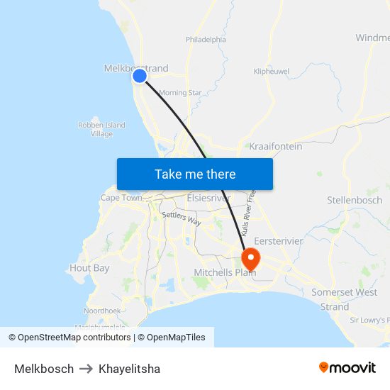 Melkbosch to Khayelitsha map