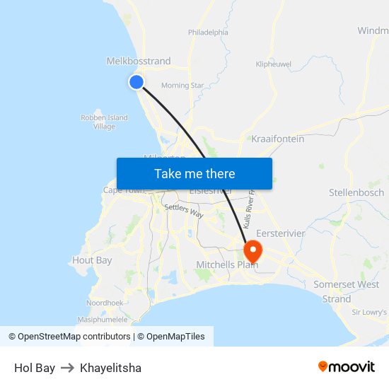 Hol Bay to Khayelitsha map