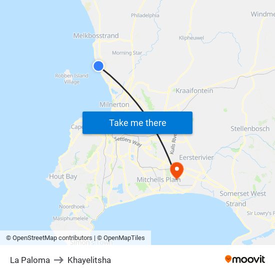 La Paloma to Khayelitsha map
