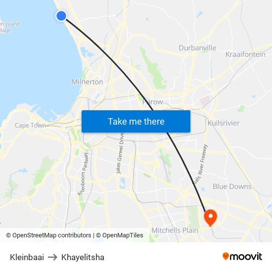 Kleinbaai to Khayelitsha map