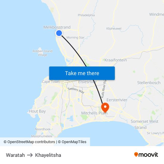 Waratah to Khayelitsha map