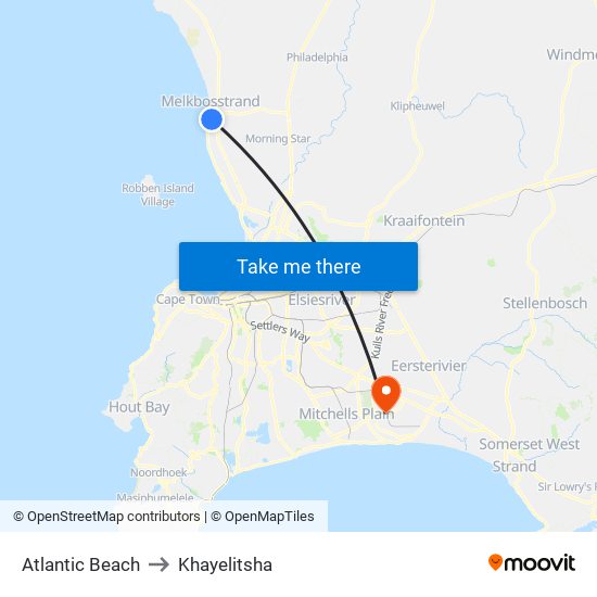 Atlantic Beach to Khayelitsha map