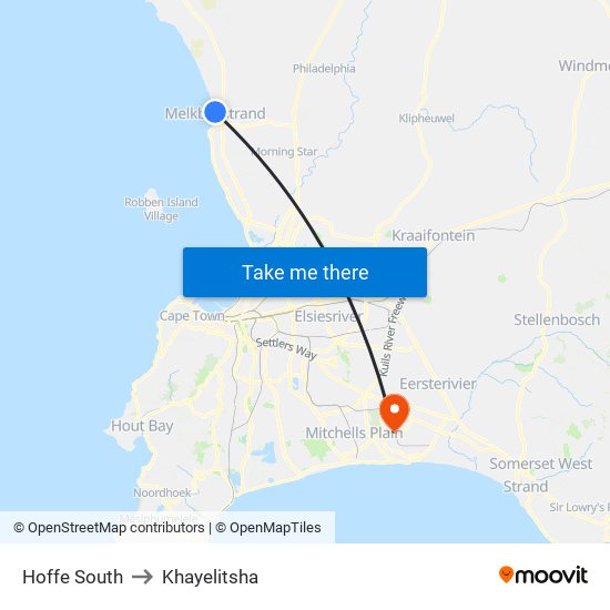 Hoffe South to Khayelitsha map