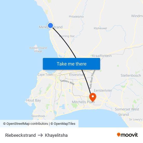 Riebeeckstrand to Khayelitsha map