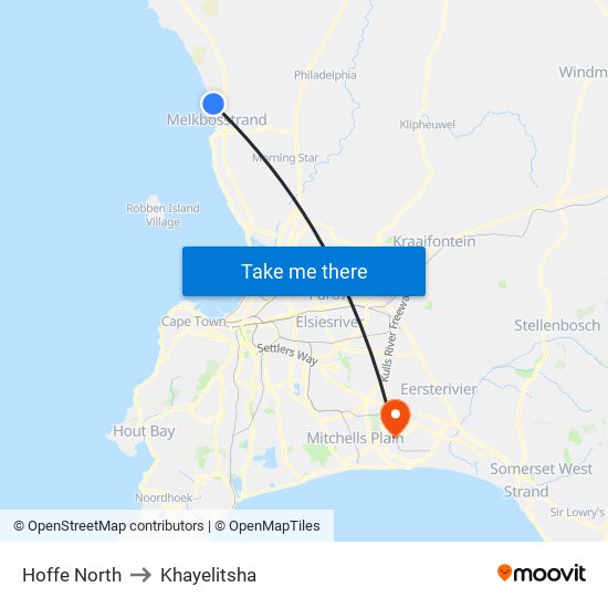 Hoffe North to Khayelitsha map