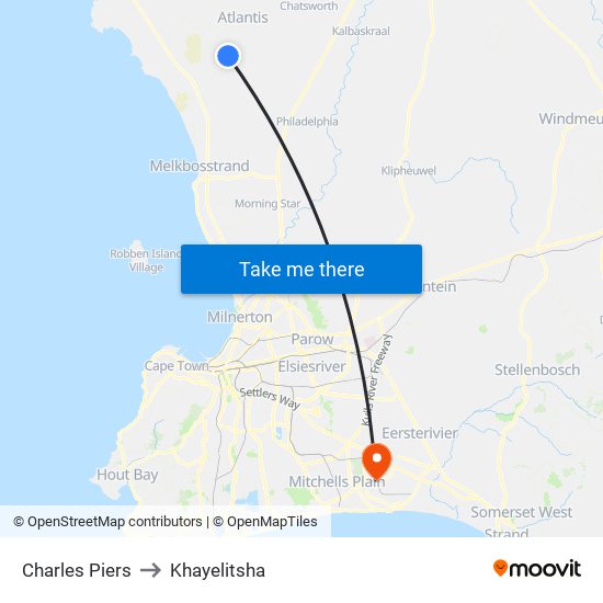 Charles Piers to Khayelitsha map