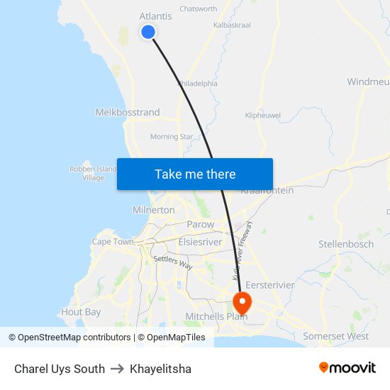 Charel Uys South to Khayelitsha map