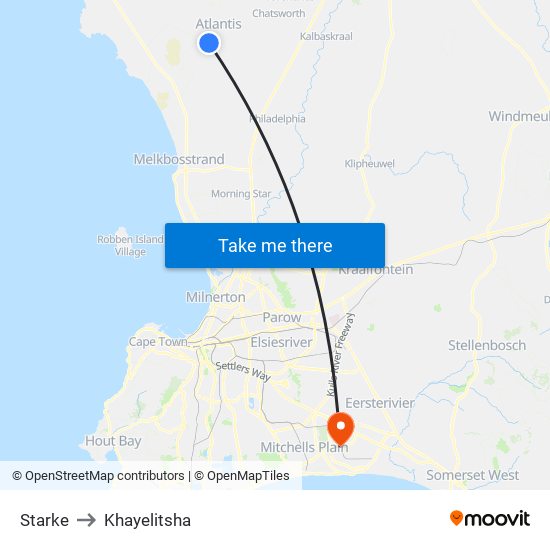 Starke to Khayelitsha map