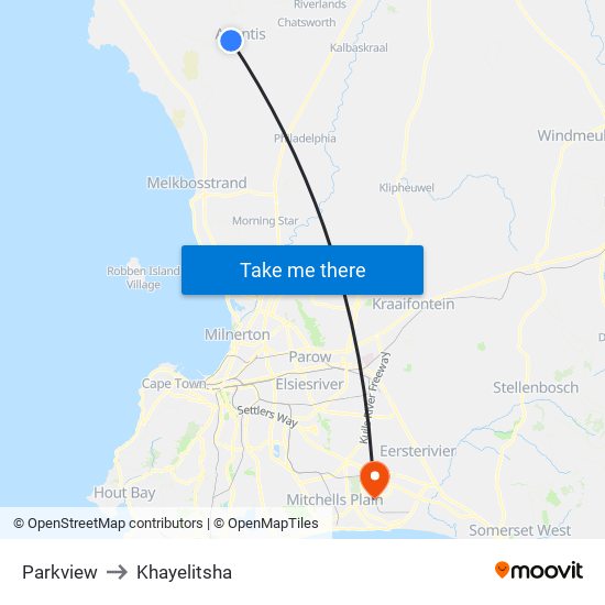 Parkview to Khayelitsha map