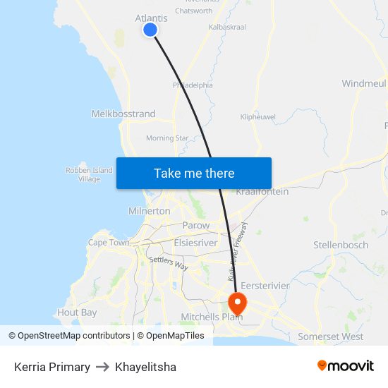 Kerria Primary to Khayelitsha map