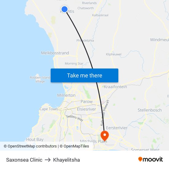 Saxonsea Clinic to Khayelitsha map
